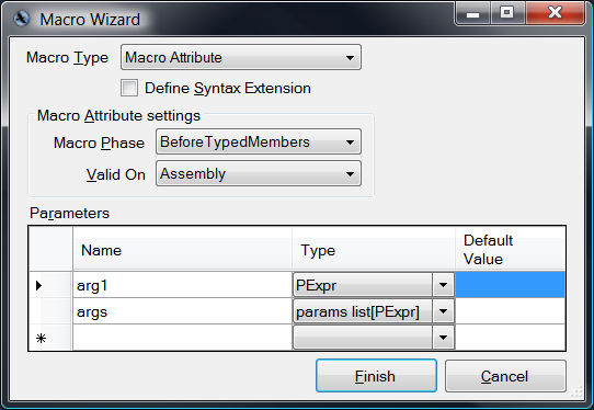 "Macro Wizard" dialog box